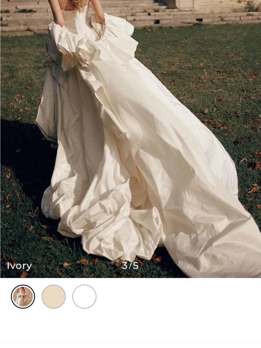 Ivory Strapless Ruffled Ball Gown Wedding Dress - Picture 3 of 6